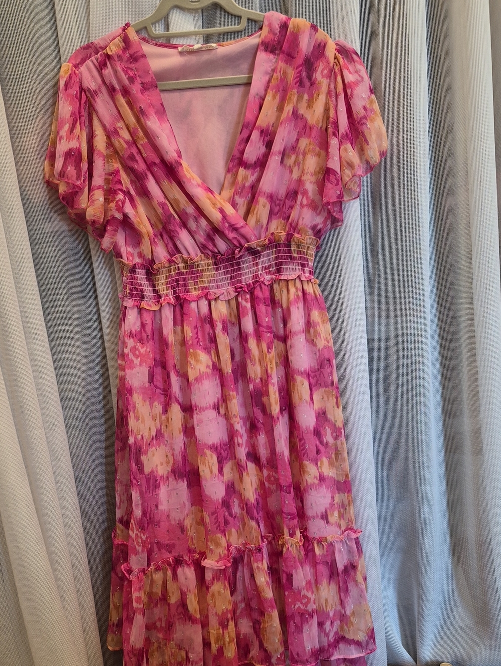 Pink & Peach Floral Wrap-Style Women's Dress